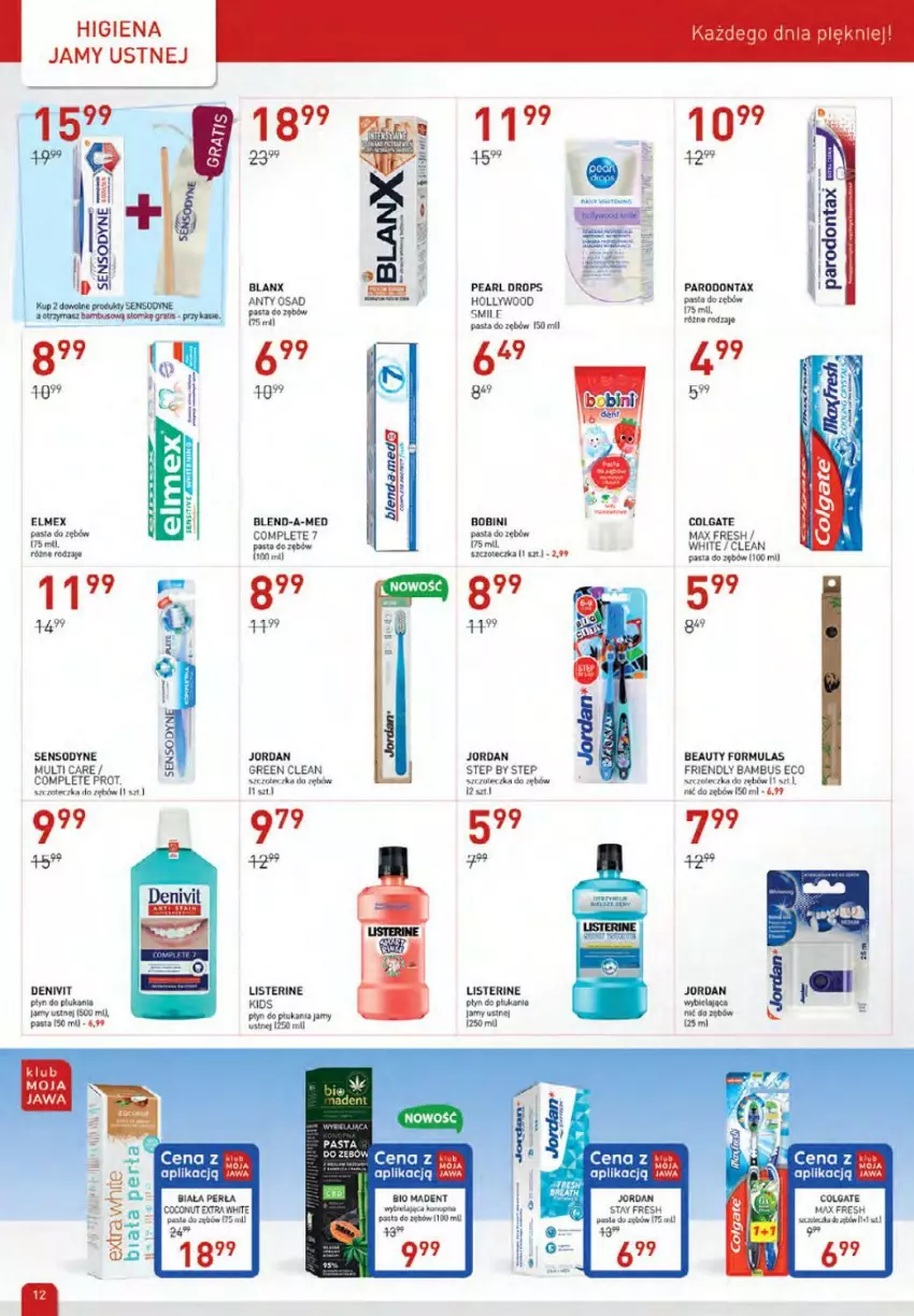 Gazetka promocyjna Drogerie Jawa - ważna 01.07 do 04.08.2021 - strona 12 - produkty: Blend-a-Med, Colgate, Denivit, Elmex, Gra, Higiena jamy ustnej, LG, Listerine, Parodontax, Pasta do zębów, Perła, Sensodyne