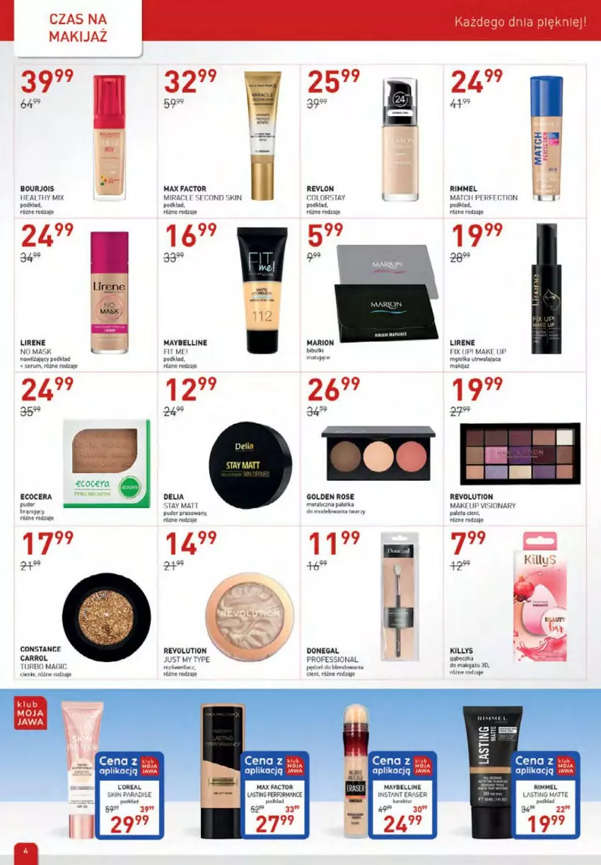 Gazetka promocyjna Drogerie Jawa - ważna 01.07 do 04.08.2021 - strona 4 - produkty: Bell, Bourjois, Fa, Killys, Lirene, Makijaż, Max Factor, Maybelline, Paleta, Podkład, Puder, Revlon, Ser