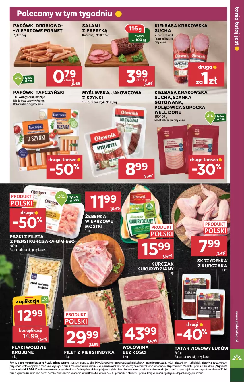 Gazetka promocyjna Stokrotka - Market - ważna 12.02 do 18.02.2026 - strona 11 - produkty: Filet z piersi indyka, Flaki, Flaki wołowe, Kiełbasa, Kiełbasa krakowska, Kurczak, Mięso, Olewnik, Optima, Owoce, Parówki, Polędwica, Por, Salami, Salami z papryką, Skrzydełka z kurczaka, Szynka, Tarczyński, Tatar wołowy, Warzywa, Wołowina, Wołowina bez kości