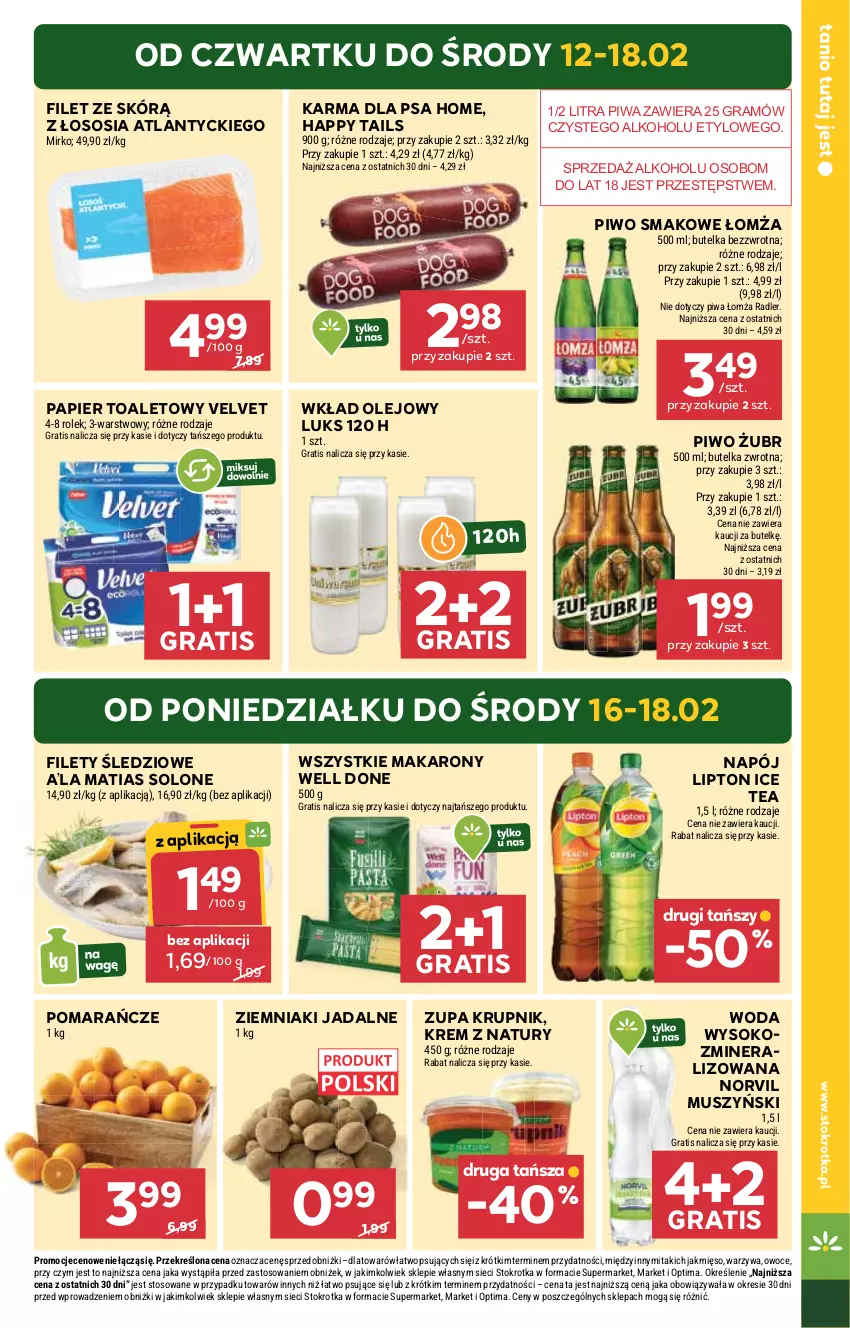 Gazetka promocyjna Stokrotka - Market - ważna 12.02 do 18.02.2026 - strona 3 - produkty: Gra, Ice tea, Krupnik, Lipton, Makaron, Mięso, Mus, Napój, Olej, Optima, Owoce, Papier, Papier toaletowy, Piwa, Piwo, Pomarańcze, Radler, Sok, Sos, Velvet, Warzywa, Wkład olejowy, Woda, Ziemniaki, Zupa