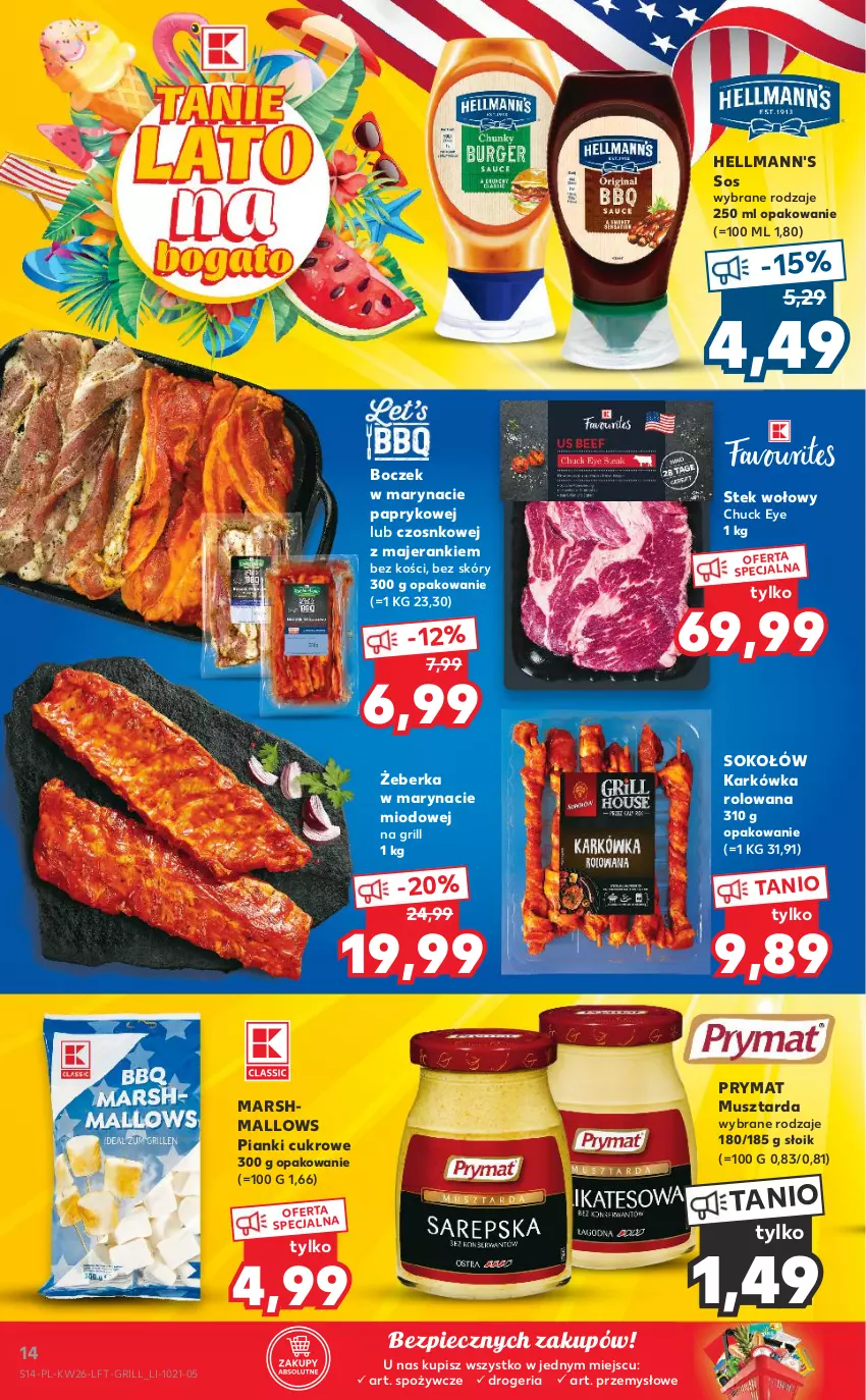 Gazetka promocyjna Kaufland - OFERTA TYGODNIA - ważna 01.07 do 07.07.2021 - strona 14 - produkty: Boczek, Grill, Mars, Marshmallows, Mus, Musztarda, Piec, Prymat, Sok, Sokołów, Sos, Stek, Stek wołowy