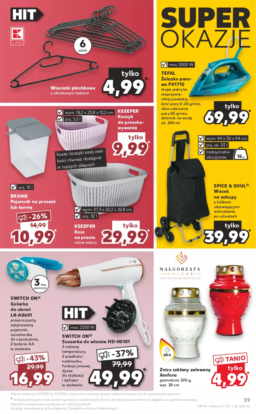 Gazetka promocyjna Kaufland - OFERTA TYGODNIA - ważna 01.07 do 07.07.2021 - strona 39 - produkty: Fa, Golarka, Gra, Kosz, Pojemnik, Rama, Suszarka, Szczoteczka, Tefal, Top, Wieszak, Wózek, Wózek na zakupy, Znicz