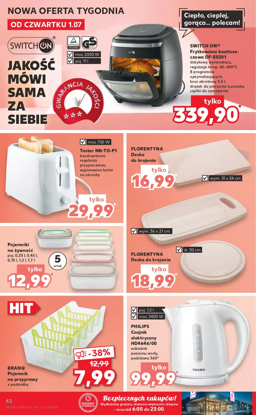 Gazetka promocyjna Kaufland - OFERTA TYGODNIA - ważna 01.07 do 07.07.2021 - strona 42 - produkty: Czajnik, Czajnik elektryczny, Deska do krojenia, Gra, Kosz, Kurczak, Philips, Piec, Pojemnik, Pojemnik na przyprawy, Przyprawy, Tera, Top, Toster