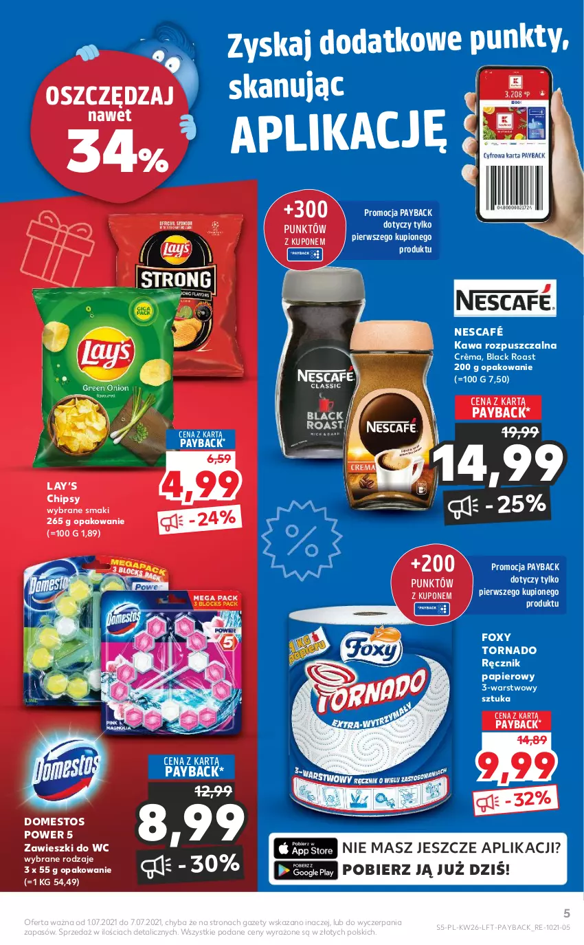 Gazetka promocyjna Kaufland - OFERTA TYGODNIA - ważna 01.07 do 07.07.2021 - strona 5 - produkty: Chipsy, Domestos, Foxy, Kawa, Kawa rozpuszczalna, Lack, Lay’s, Nescafé, Papier, Ręcznik, Zawieszki