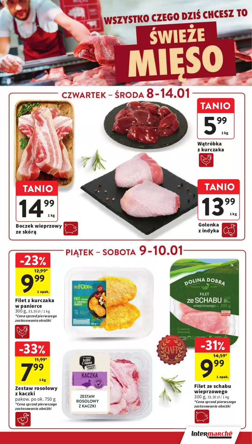Gazetka promocyjna Intermarche - Gazetka Intermarche - ważna 08.01 do 14.01.2026 - strona 13 - produkty: Boczek, Boczek wieprzowy, Golonka z indyka, Kurczak, Zestaw rosołowy z kaczki