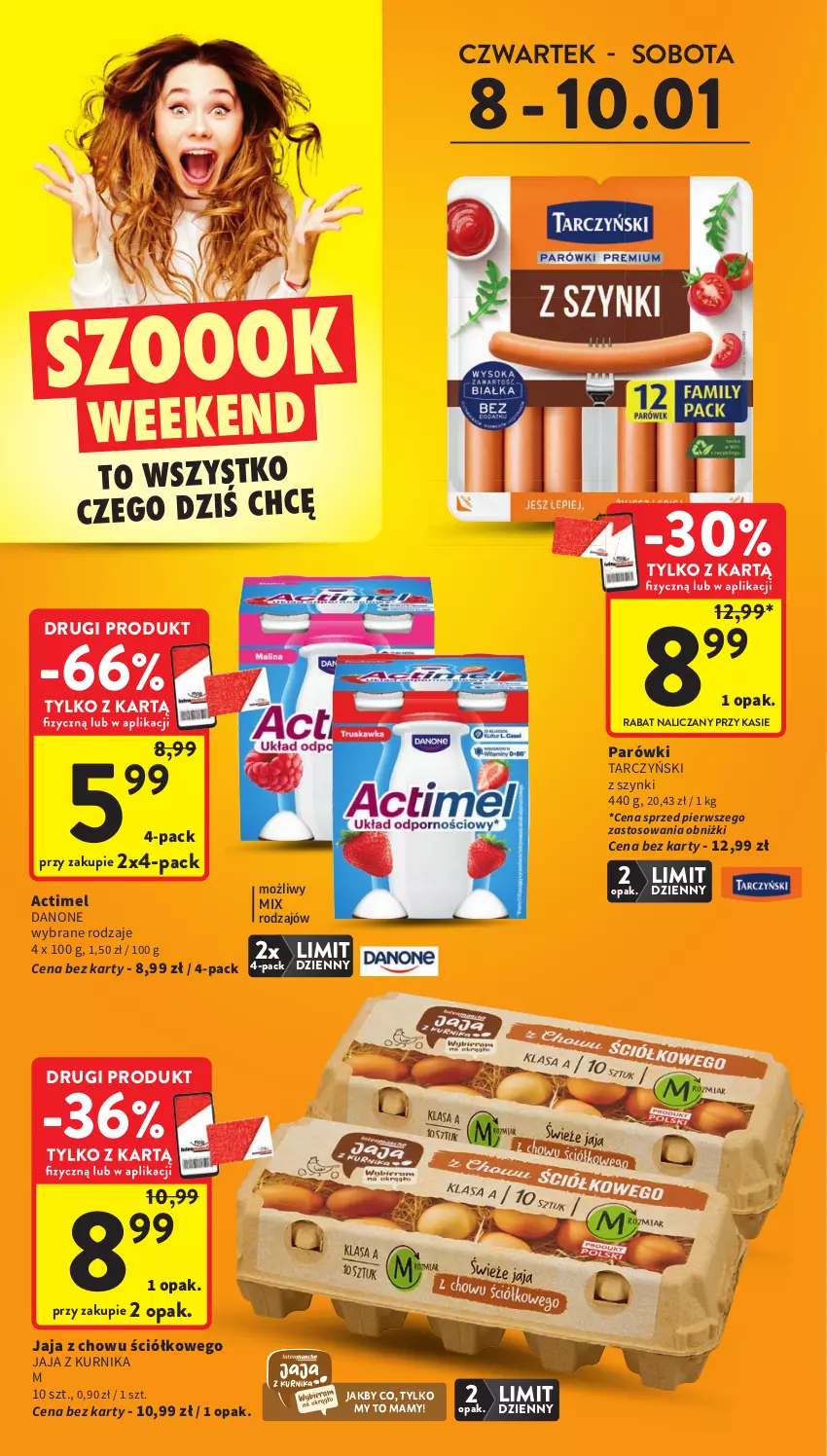 Gazetka promocyjna Intermarche - Gazetka Intermarche - ważna 08.01 do 14.01.2026 - strona 2 - produkty: Actimel, Danone, Jaja, Parówki, Tarczyński