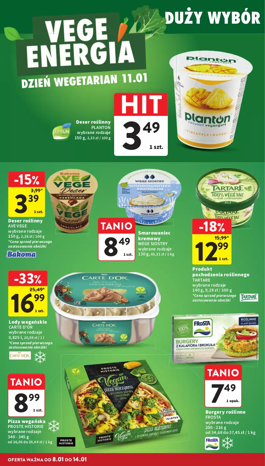 Gazetka promocyjna Intermarche - Gazetka Intermarche - ważna 08.01 do 14.01.2026 - strona 26 - produkty: Burger, Carte d'Or, Deser, Frosta, Lody, Pizza, Ser, Tarta, Tartare