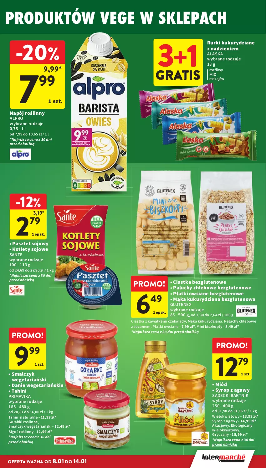 Gazetka promocyjna Intermarche - Gazetka Intermarche - ważna 08.01 do 14.01.2026 - strona 27 - produkty: Alpro, Biszkopty, Chleb, Ciastka, Gołabki, Gra, Gry, Kawa, Kotlet, Mąka, Miód, Napój, Napój roślinny, Pasztet, Płatki owsiane, Prima, Primavika, Rurki, Sante, Sezam, Syrop, Tenex