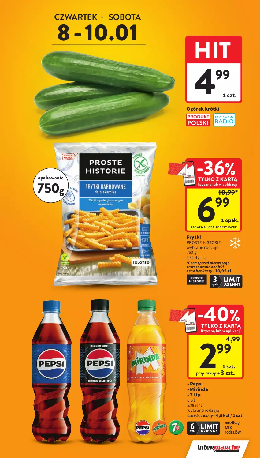 Gazetka promocyjna Intermarche - Gazetka Intermarche - ważna 08.01 do 14.01.2026 - strona 3 - produkty: Frytki, Mirinda, Ogórek, Pepsi
