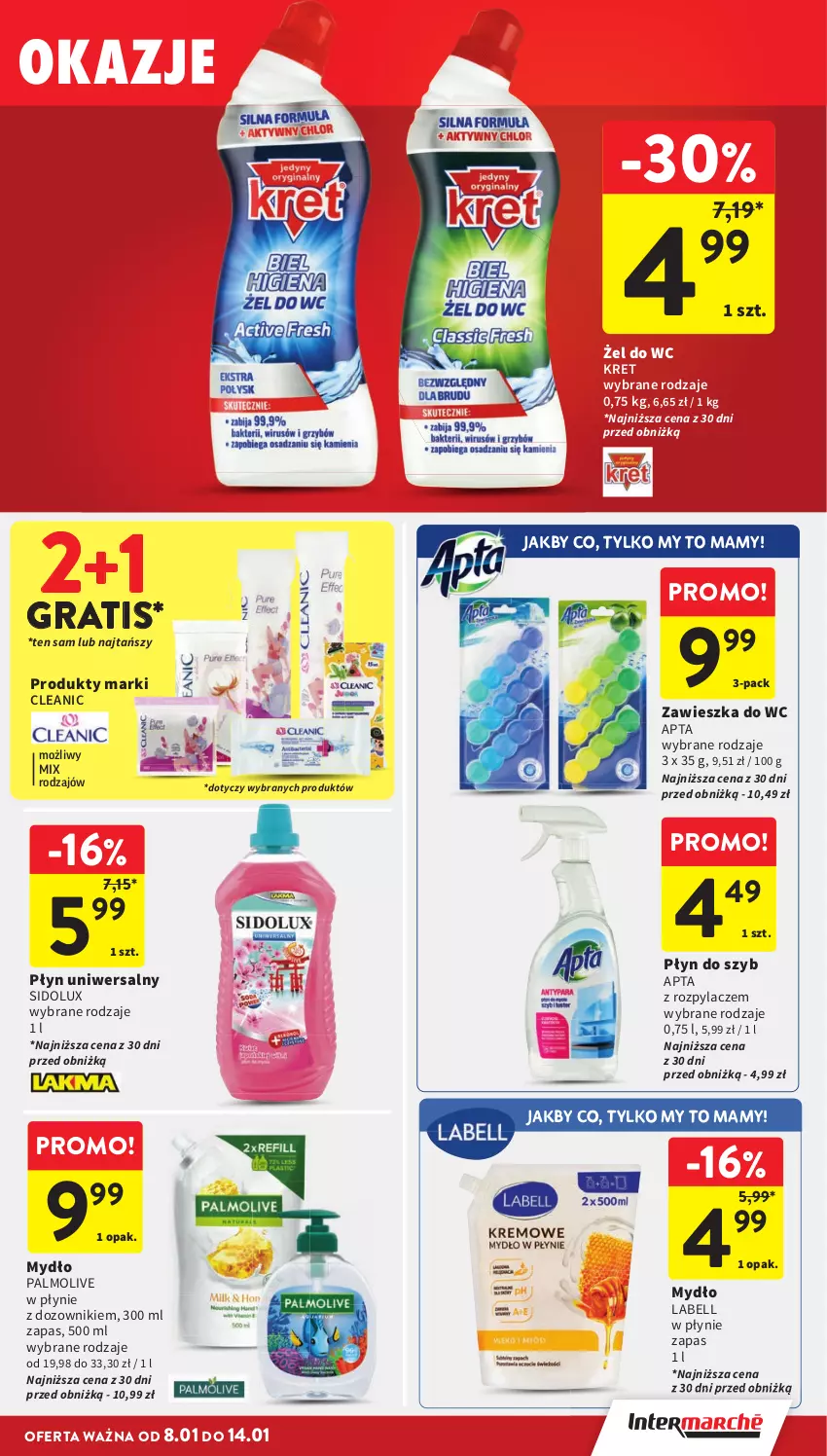 Gazetka promocyjna Intermarche - Gazetka Intermarche - ważna 08.01 do 14.01.2026 - strona 35 - produkty: Bell, Cleanic, Dozownik, Gra, Kret, Mydło, Palmolive, Płyn do szyb, Sidolux, Zawieszka do wc