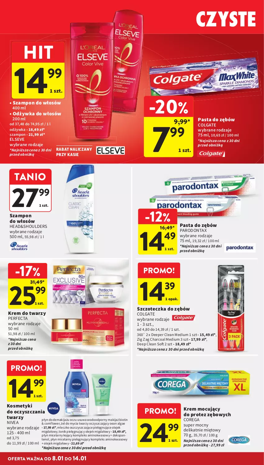 Gazetka promocyjna Intermarche - Gazetka Intermarche - ważna 08.01 do 14.01.2026 - strona 36 - produkty: Colgate, Corega, Elseve, Krem do twarzy, LG, Makijaż, Mleczko, Nivea, Odżywka, Olej, Parodontax, Pasta do zębów, Perfecta, Płyn micelarny, Por, Szampon, Szczoteczka, Szczoteczka do zębów, Tonik