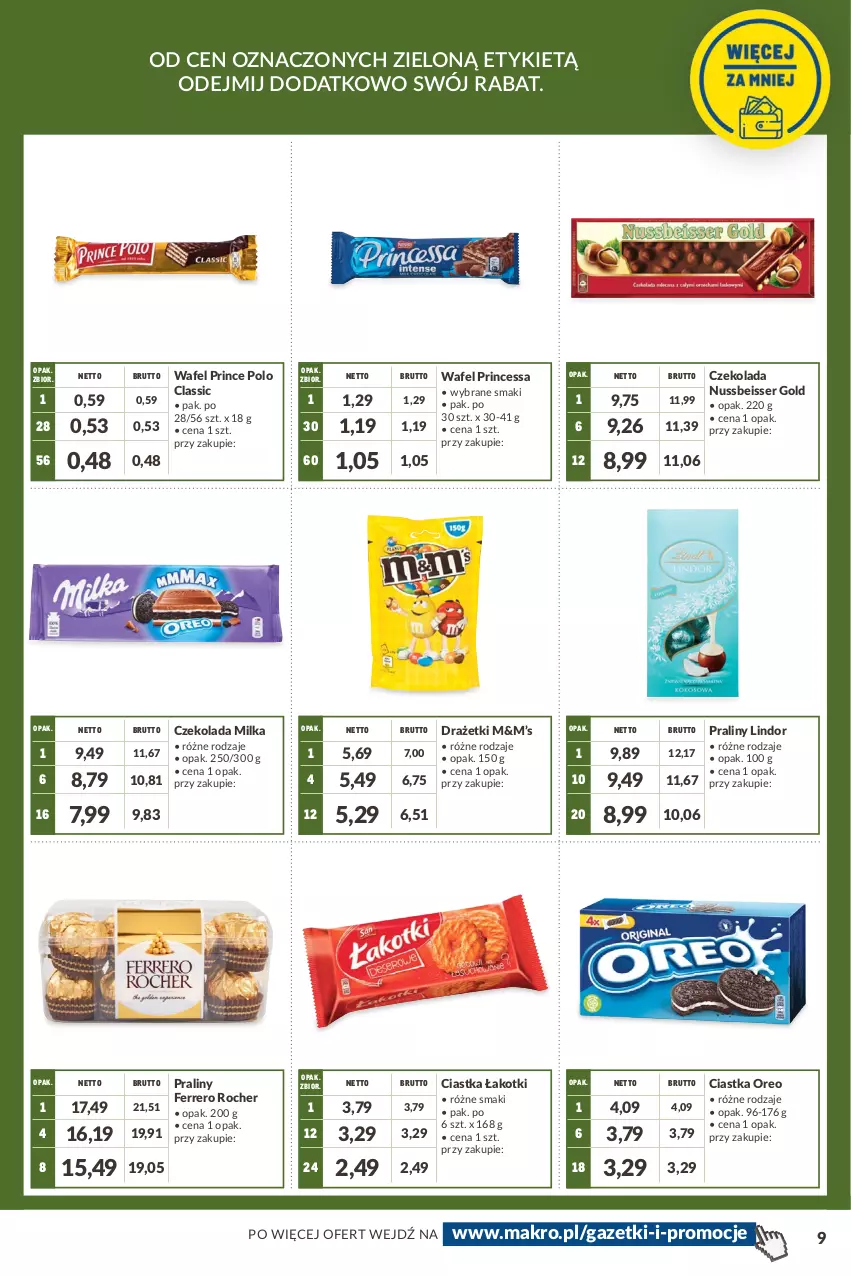 Gazetka promocyjna Makro - [Oferta promocyjna] Kupuj więcej płać mniej - ważna 05.04 do 16.05.2022 - strona 9 - produkty: Ciastka, Czekolada, Ferrero, Ferrero Rocher, Lindor, Milka, Oreo, Praliny, Prince Polo, Princessa, Ser