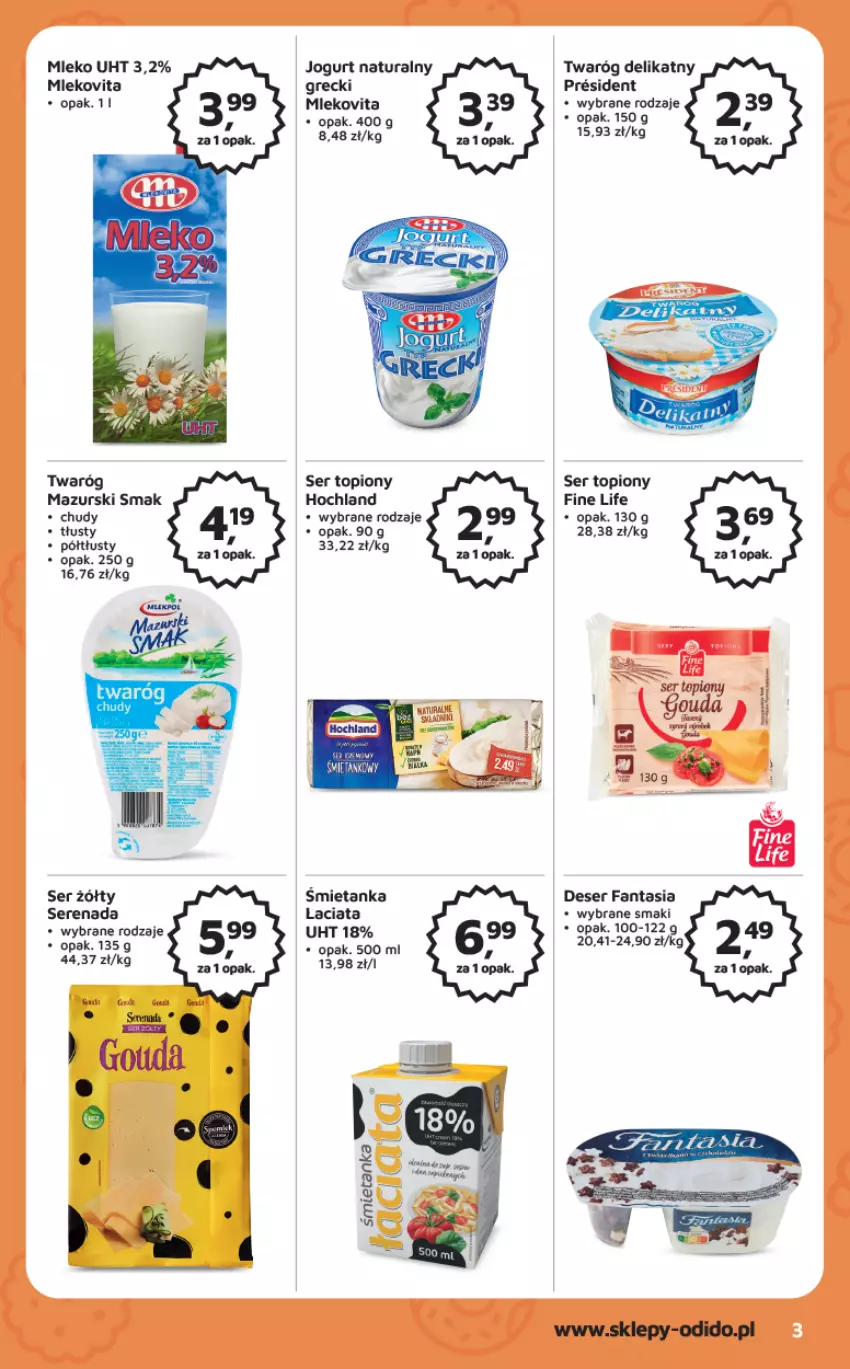 Gazetka promocyjna Odido - Gazetka - ważna 13.01 do 26.01.2023 - strona 3 - produkty: Deser, Fa, Fanta, Hochland, Jogurt, Jogurt naturalny, Mleko, Mlekovita, Ser, Ser topiony, Top, Twaróg, Twaróg delikatny