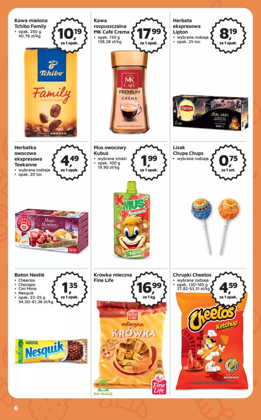 Gazetka promocyjna Odido - Gazetka - ważna 13.01 do 26.01.2023 - strona 6 - produkty: Baton, Cheerios, Cheetos, Chrupki, Chupa Chups, Cini Minis, Fa, Herbata, Kawa, Kawa mielona, Kawa rozpuszczalna, Kubuś, Lipton, Mus, Nesquik, Tchibo, Tchibo Family, Teekanne