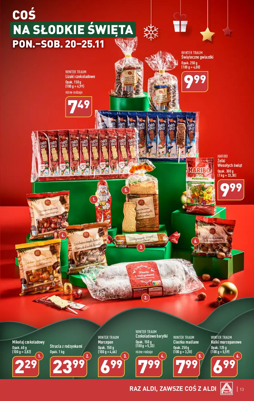 Gazetka promocyjna Aldi - Pełna oferta - ważna 20.11 do 25.11.2023 - strona 13 - produkty: Baryłki, Ciastka, Haribo, Lizaki, Lizaki czekoladowe, Strucla