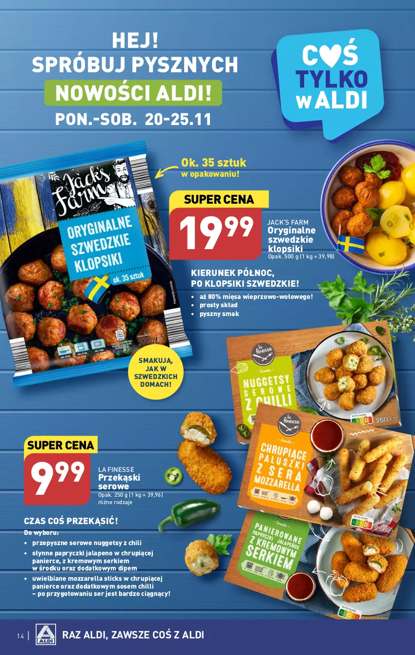 Gazetka promocyjna Aldi - Pełna oferta - ważna 20.11 do 25.11.2023 - strona 14 - produkty: Fa, Gin, Klopsiki, Mozzarella, Ser, Słynne, Sos