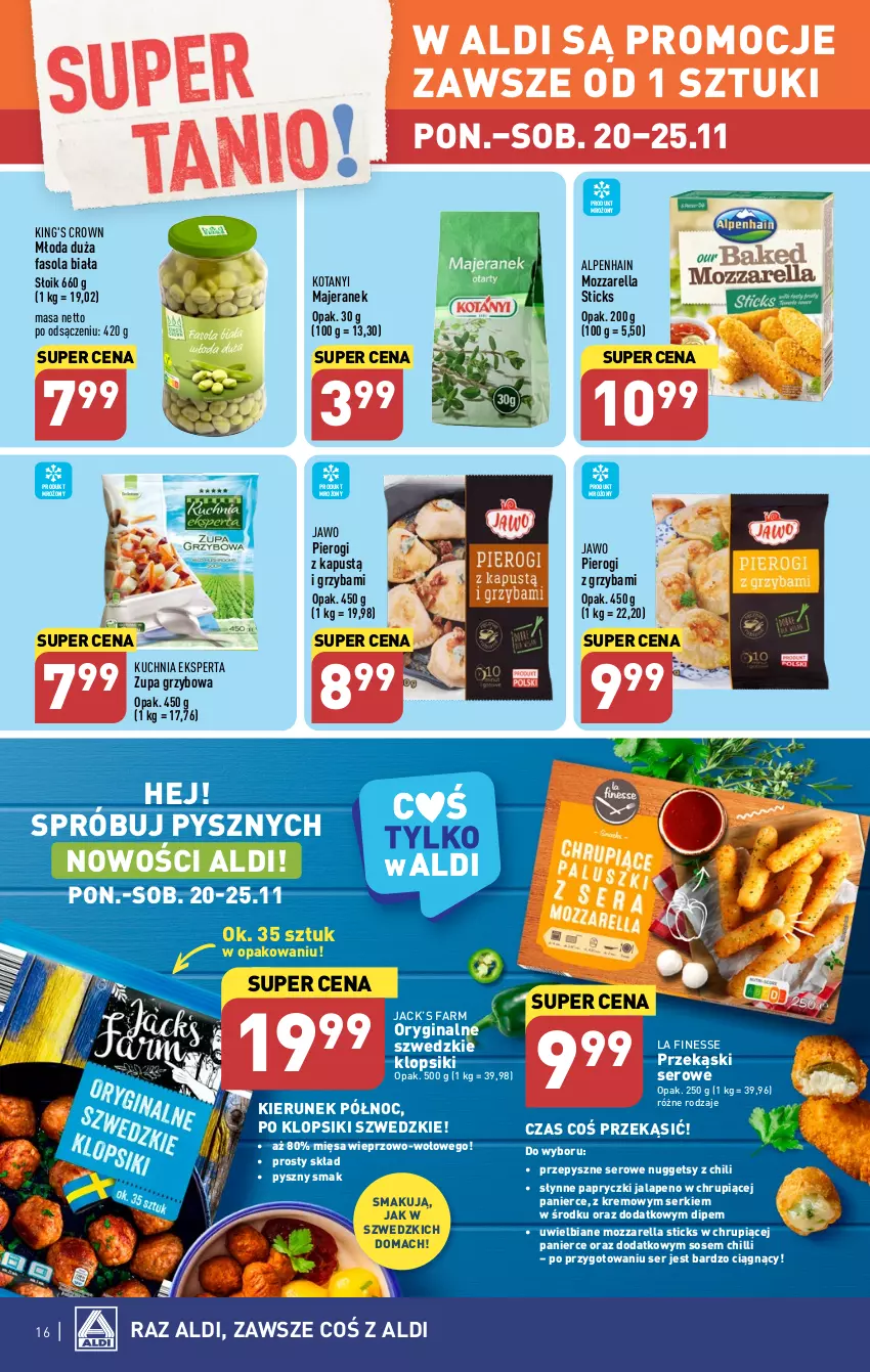 Gazetka promocyjna Aldi - Pełna oferta - ważna 20.11 do 25.11.2023 - strona 16 - produkty: Fa, Fasola, Gin, Kapustą, Klopsiki, Kuchnia, Mozzarella, Pierogi, Ser, Słynne, Sos, Zupa