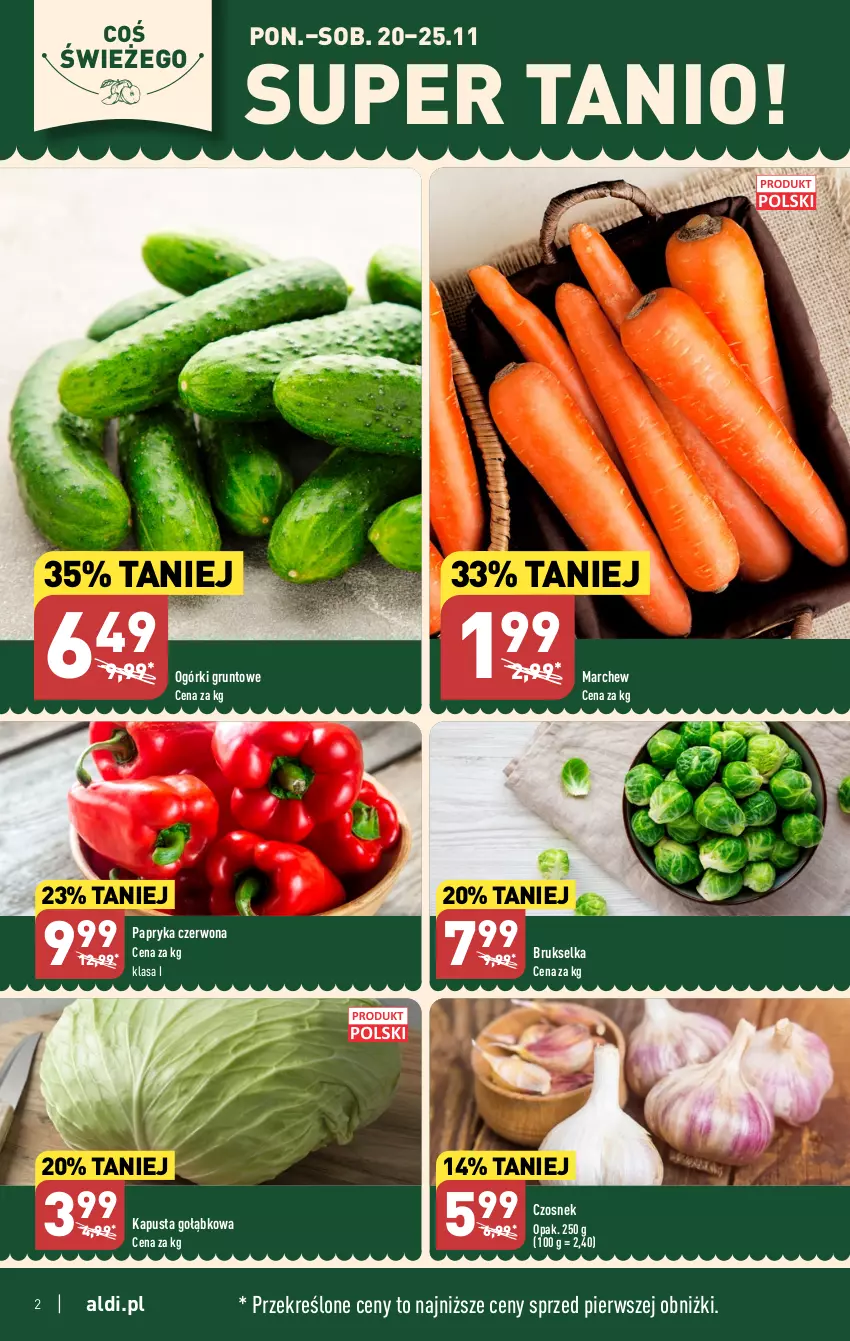 Gazetka promocyjna Aldi - Pełna oferta - ważna 20.11 do 25.11.2023 - strona 2 - produkty: Brukselka, Czosnek, Grunt, Papryka, Papryka czerwona