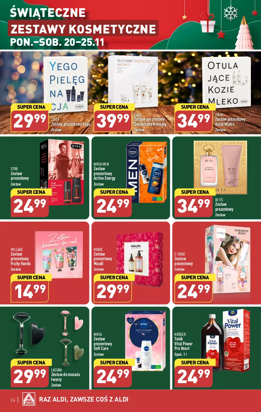 Gazetka promocyjna Aldi - Pełna oferta - ważna 20.11 do 25.11.2023 - strona 24 - produkty: C-Thru, Mleko, Nivea, Nivea Men, Str8, Tonik, Zestaw prezentowy, Ziaja