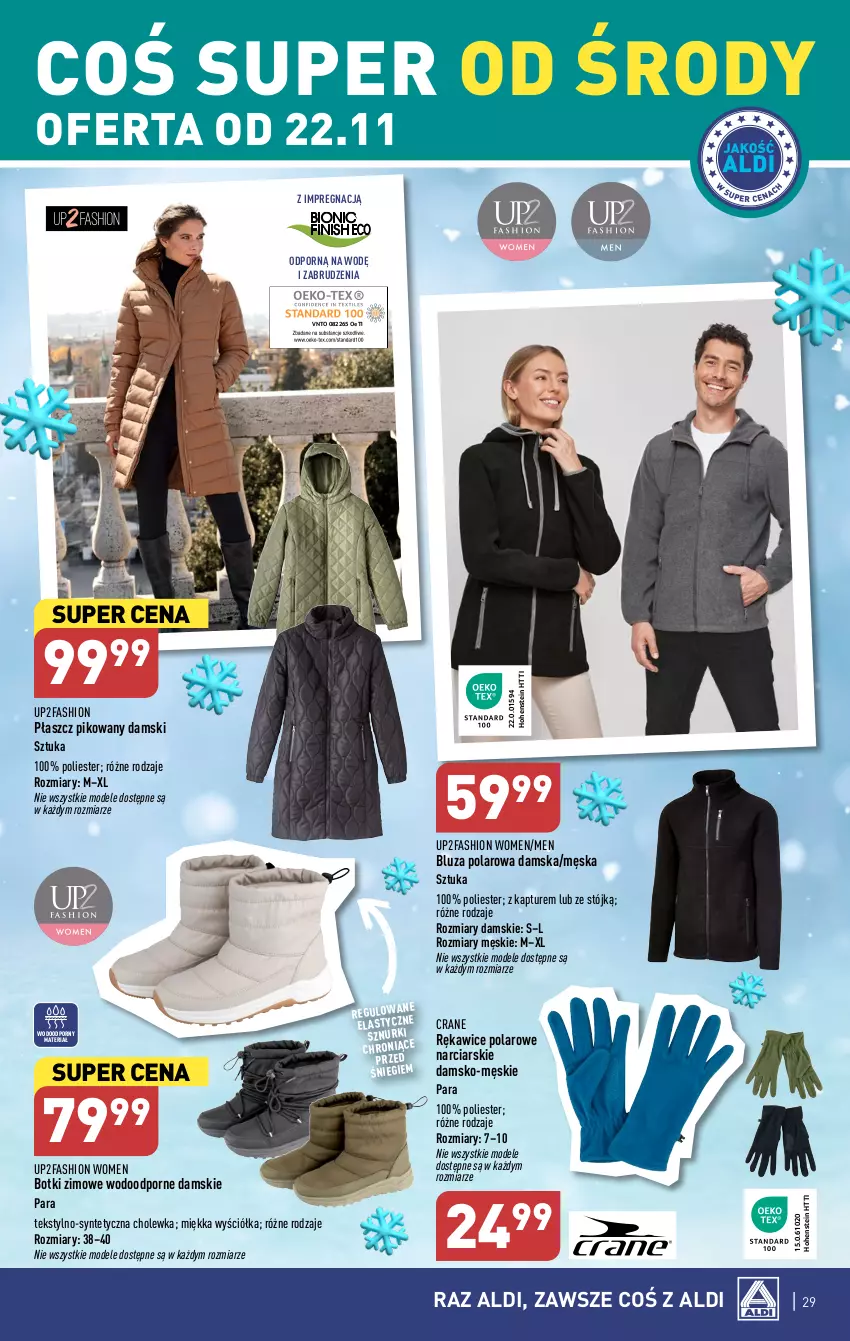 Gazetka promocyjna Aldi - Pełna oferta - ważna 20.11 do 25.11.2023 - strona 29 - produkty: Bluza, Bluza polarowa, Botki, Fa, Płaszcz, Por, Rękawice