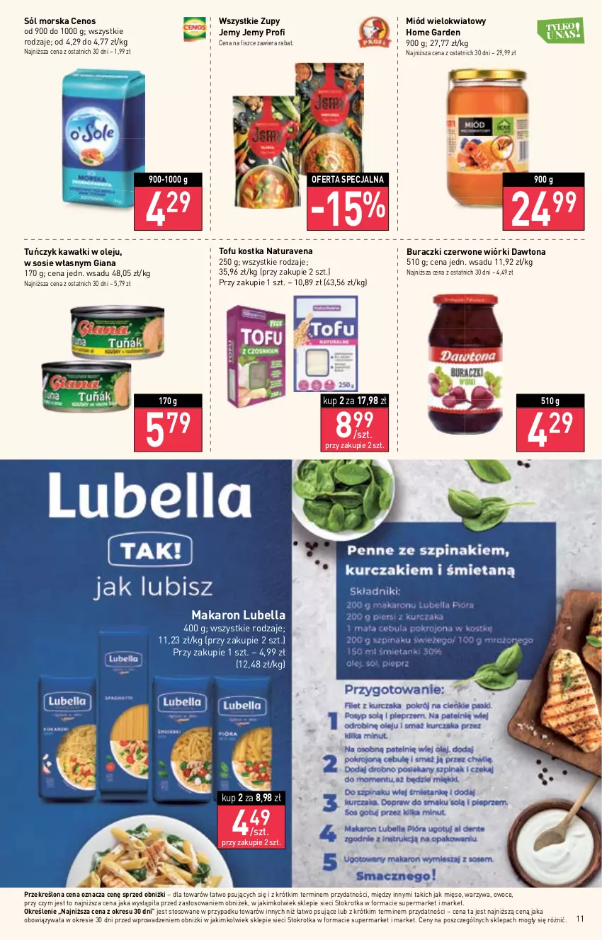 Gazetka promocyjna Stokrotka - Supermarket - ważna 16.02 do 22.02.2023 - strona 11 - produkty: Bell, Bella, Buraczki, Cenos, Dawtona, Kawa, Lubella, Makaron, Mięso, Miód, Olej, Owoce, Sól, Sos, Tofu, Tuńczyk, Warzywa