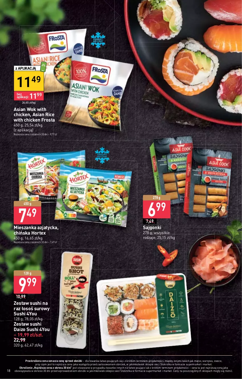 Gazetka promocyjna Stokrotka - Supermarket - ważna 16.02 do 22.02.2023 - strona 18 - produkty: Frosta, Hortex, Mięso, Owoce, Sajgonki, Sushi, Warzywa