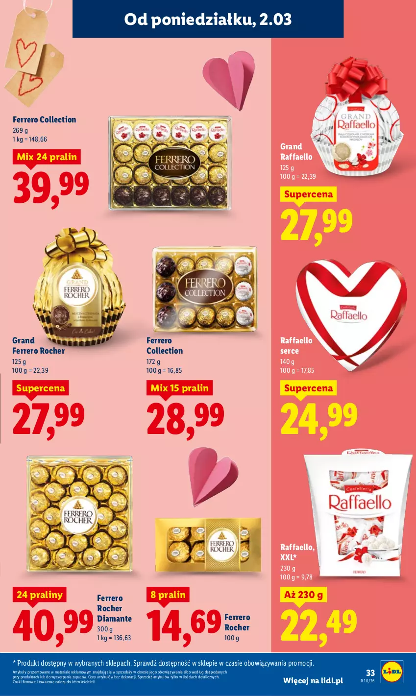 Gazetka promocyjna Lidl - Oferta ważna od 2.03 do 4.03 - ważna 02.03 do 04.03.2026 - strona 33 - produkty: Diamant, Fa, Ferrero, Ferrero Rocher, Gra, Praliny, Raffaello, Ser