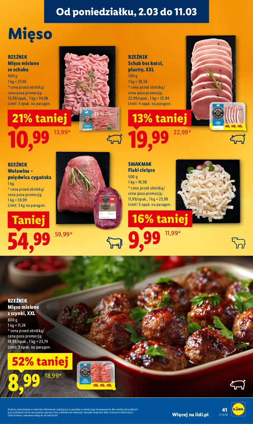 Gazetka promocyjna Lidl - Oferta ważna od 2.03 do 4.03 - ważna 02.03 do 04.03.2026 - strona 41 - produkty: Flaki, Mięso, Mięso mielone, Mięso mielone z szynki, Polędwica, Schab bez kości, Wołowina
