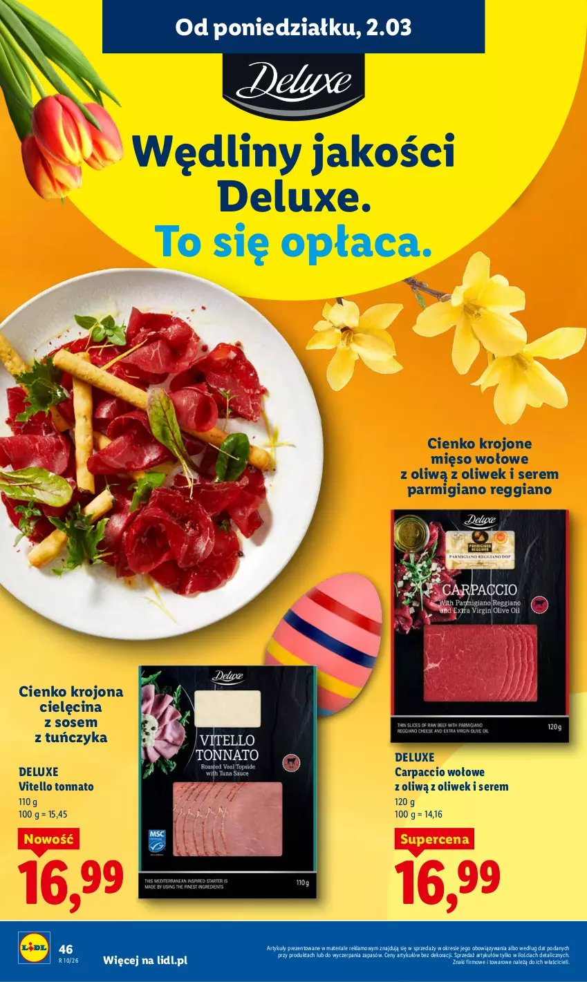 Gazetka promocyjna Lidl - Oferta ważna od 2.03 do 4.03 - ważna 02.03 do 04.03.2026 - strona 46 - produkty: Carpaccio, Mięso, Mięso wołowe, Ser, Sos, Tuńczyk