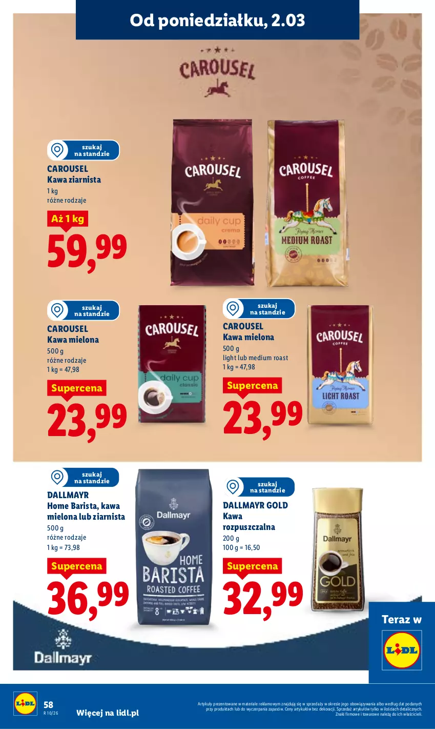 Gazetka promocyjna Lidl - Oferta ważna od 2.03 do 4.03 - ważna 02.03 do 04.03.2026 - strona 58 - produkty: Dallmayr, Kawa, Kawa mielona, Kawa rozpuszczalna, Kawa ziarnista, Tera