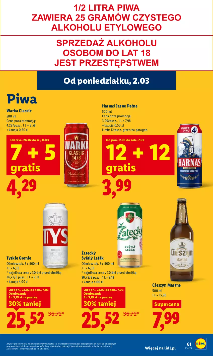 Gazetka promocyjna Lidl - Oferta ważna od 2.03 do 4.03 - ważna 02.03 do 04.03.2026 - strona 61 - produkty: Gra, Harnaś, Piwa, Tyskie, Warka