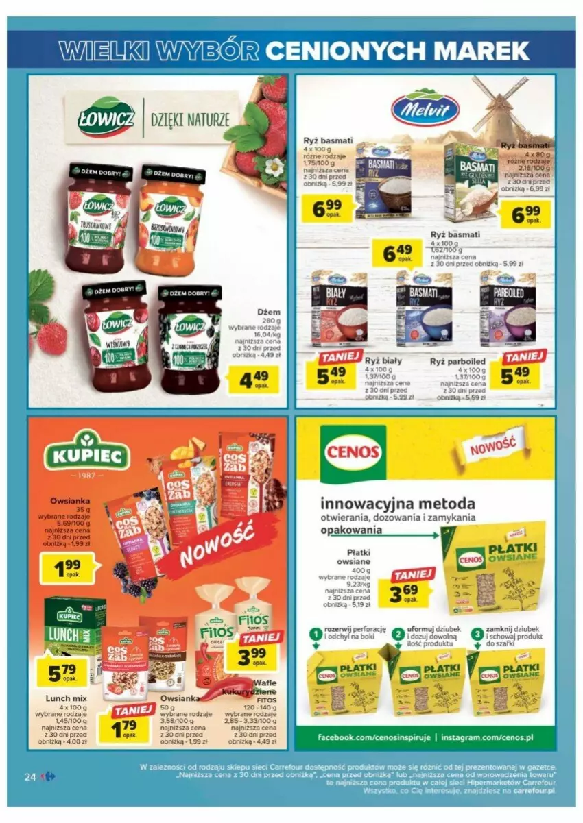 Gazetka promocyjna Carrefour - ważna 01.08 do 12.08.2023 - strona 17 - produkty: Cenos, Dżem, Fa, Gra, Owsianka, Płatki owsiane, Ryż, Ryż basmati, Ryż biały, Ryż parboiled, Wafle