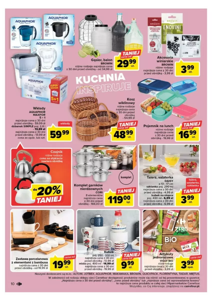 Gazetka promocyjna Carrefour - ważna 01.08 do 12.08.2023 - strona 2 - produkty: Aquaphor, Czajnik, Dzbanek, Kubek, Miętus, Miska, Noż, Ocet, Pojemnik, Pojemnik na lunch, Szklanka, Talerz, Top