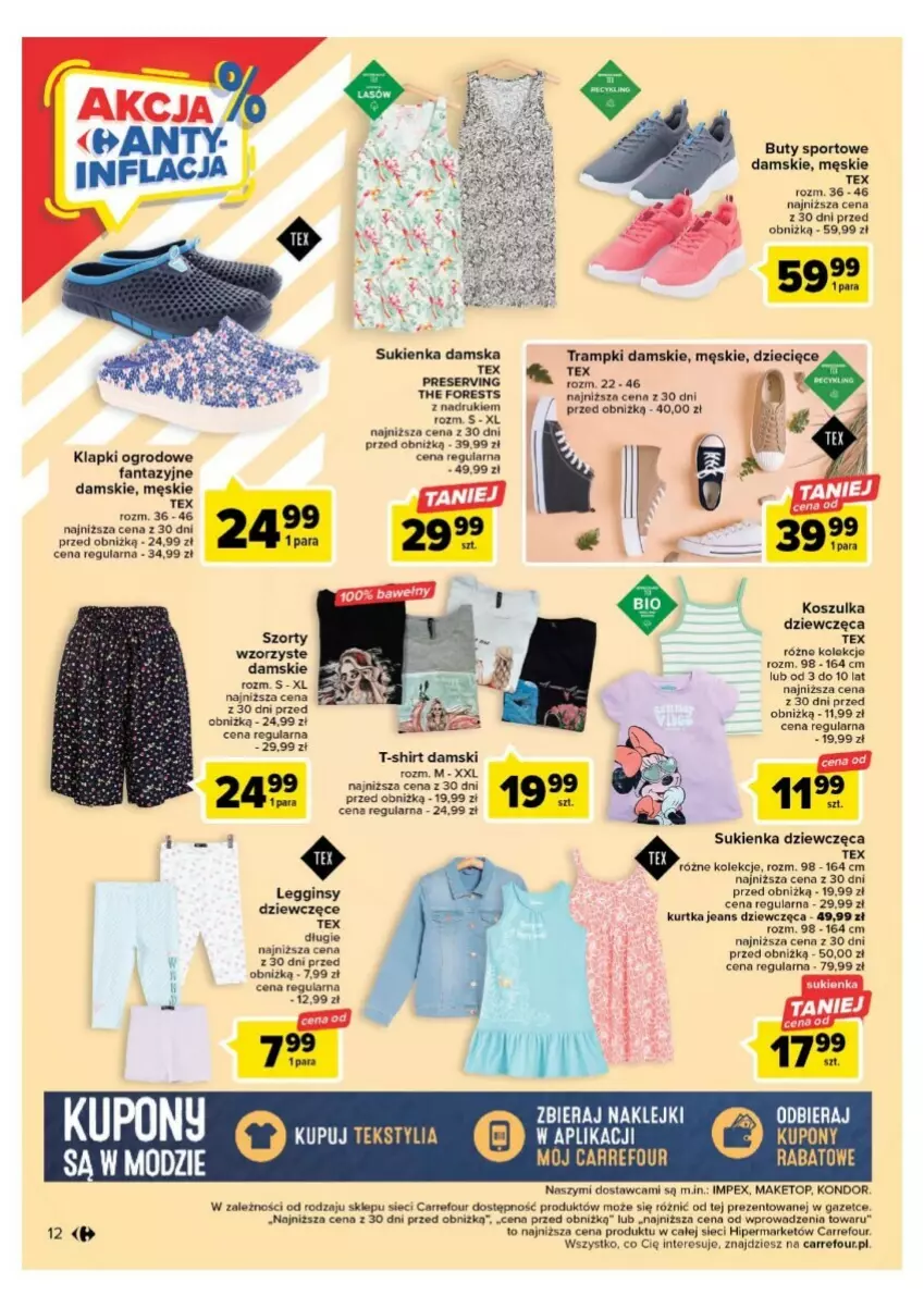 Gazetka promocyjna Carrefour - ważna 01.08 do 12.08.2023 - strona 4 - produkty: Buty, Dzieci, Fa, Fanta, Gin, Klapki, Klej, Kosz, Koszulka, Kurtka, Legginsy, Por, Ser, Sport, Sukienka, Szorty, T-shirt, Top, Trampki