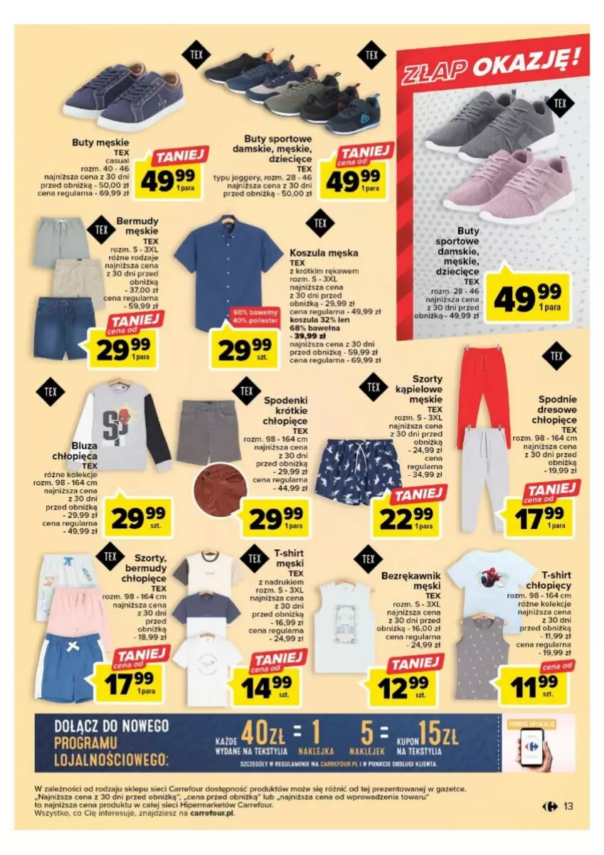 Gazetka promocyjna Carrefour - ważna 01.08 do 12.08.2023 - strona 5 - produkty: Bermudy, Bluza, Buty, Dres, Dzieci, Klej, Kosz, Koszula, Por, Spodnie, Spodnie dresowe, Sport, Szorty, T-shirt, Wełna