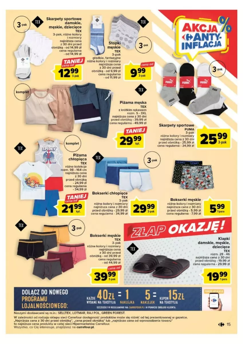 Gazetka promocyjna Carrefour - ważna 01.08 do 12.08.2023 - strona 7 - produkty: Bokserki, Dzieci, Fa, Fanta, Karp, Klapki, Klej, Piżama, Por, Puma, Ser, Sport, Top