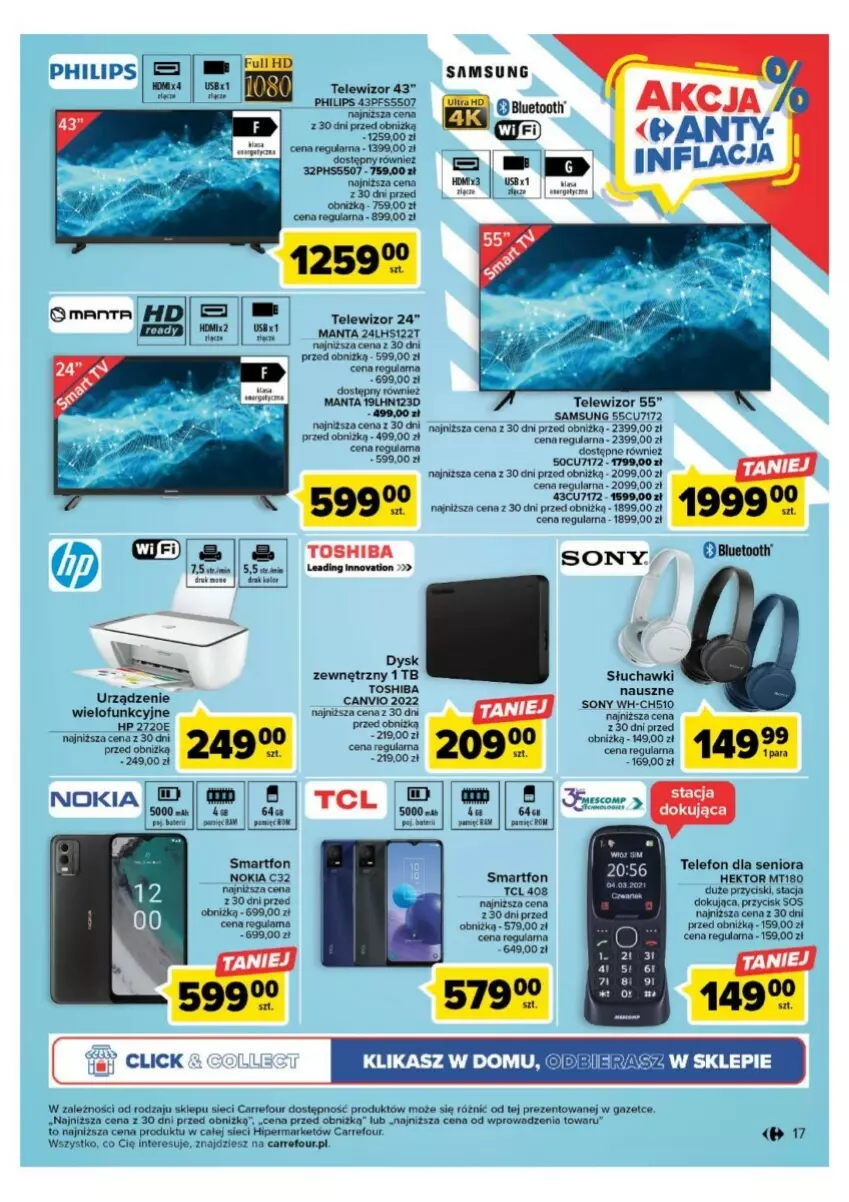 Gazetka promocyjna Carrefour - ważna 01.08 do 12.08.2023 - strona 9 - produkty: Manta, Nokia, Philips, Samsung, Słuchawki, Smartfon, Sony, Sos, Telefon, Telewizor, Toshiba