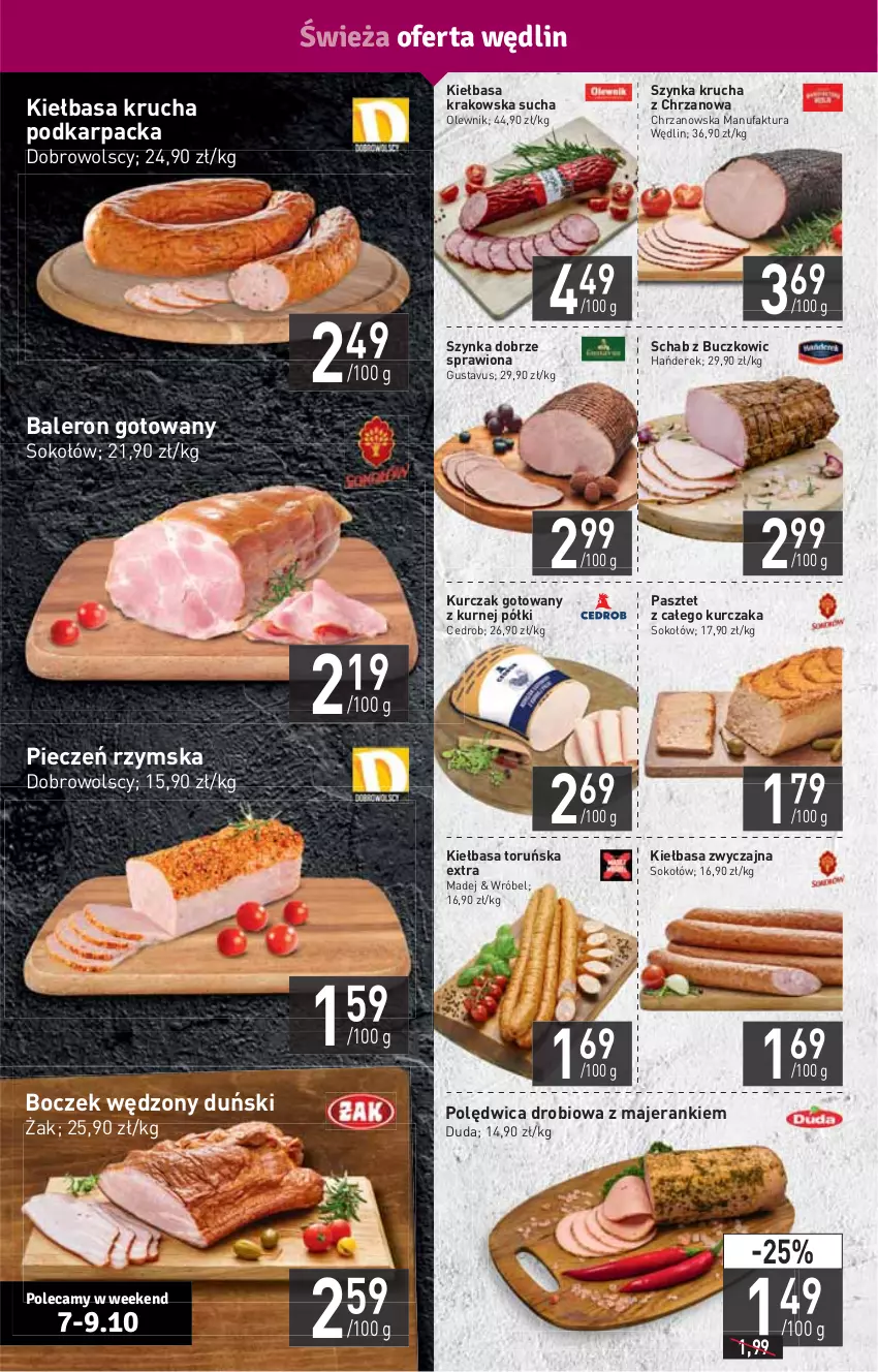 Gazetka promocyjna Stokrotka - Supermarket - ważna 07.10 do 13.10.2021 - strona 4 - produkty: Boczek, Chrzan, Duda, Fa, HP, Karp, Kiełbasa, Kiełbasa krakowska, Kiełbasa krucha, Kurczak, Kurczak gotowany, Olewnik, Pasztet, Piec, Pieczeń rzymska, Polędwica, Sok, Sokołów, Szynka