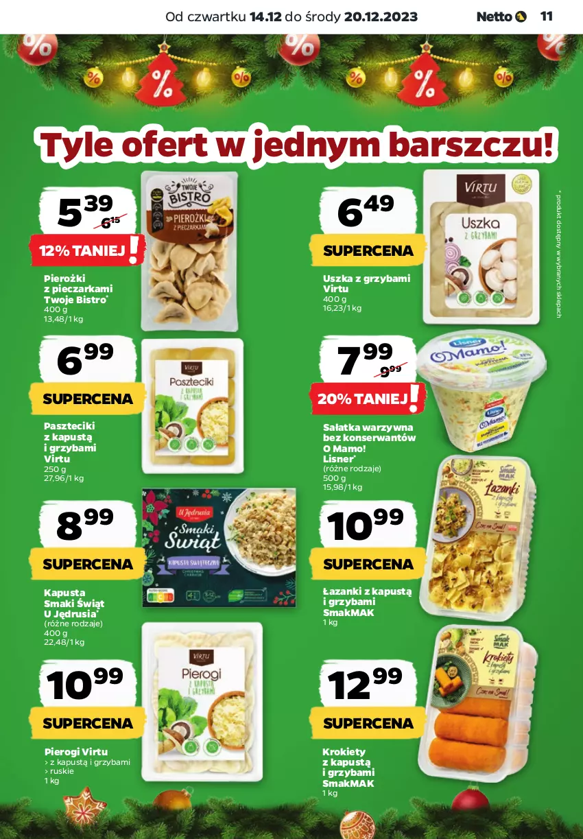 Gazetka promocyjna Netto - Artykuły spożywcze - ważna 14.12 do 20.12.2023 - strona 11 - produkty: Kapustą, Krokiety, Lisner, Piec, Pieczarka, Pierogi, Sałat, Sałatka, Sałatka warzywna, Ser, Virtu