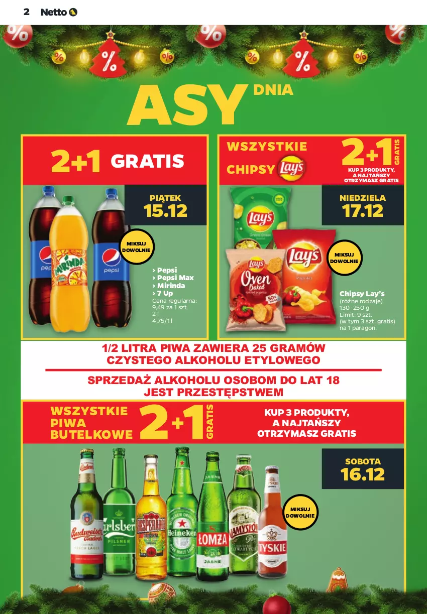 Gazetka promocyjna Netto - Artykuły spożywcze - ważna 14.12 do 20.12.2023 - strona 2 - produkty: Chipsy, Gra, Lay’s, Mirinda, Pepsi, Pepsi max, Piwa