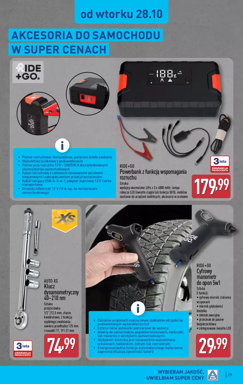Gazetka promocyjna Aldi - Pełna oferta - ważna 27.10 do 01.11.2025 - strona 29 - produkty: Akumulator, Bieżnik, Kompresor, Lampa, Lampa robocza LED, LANA, Młot, Młotek, Mobil, Piec, Pojazd, Por, Powerbank, Rower, Silan, Sos, Sport, Torba, Tran