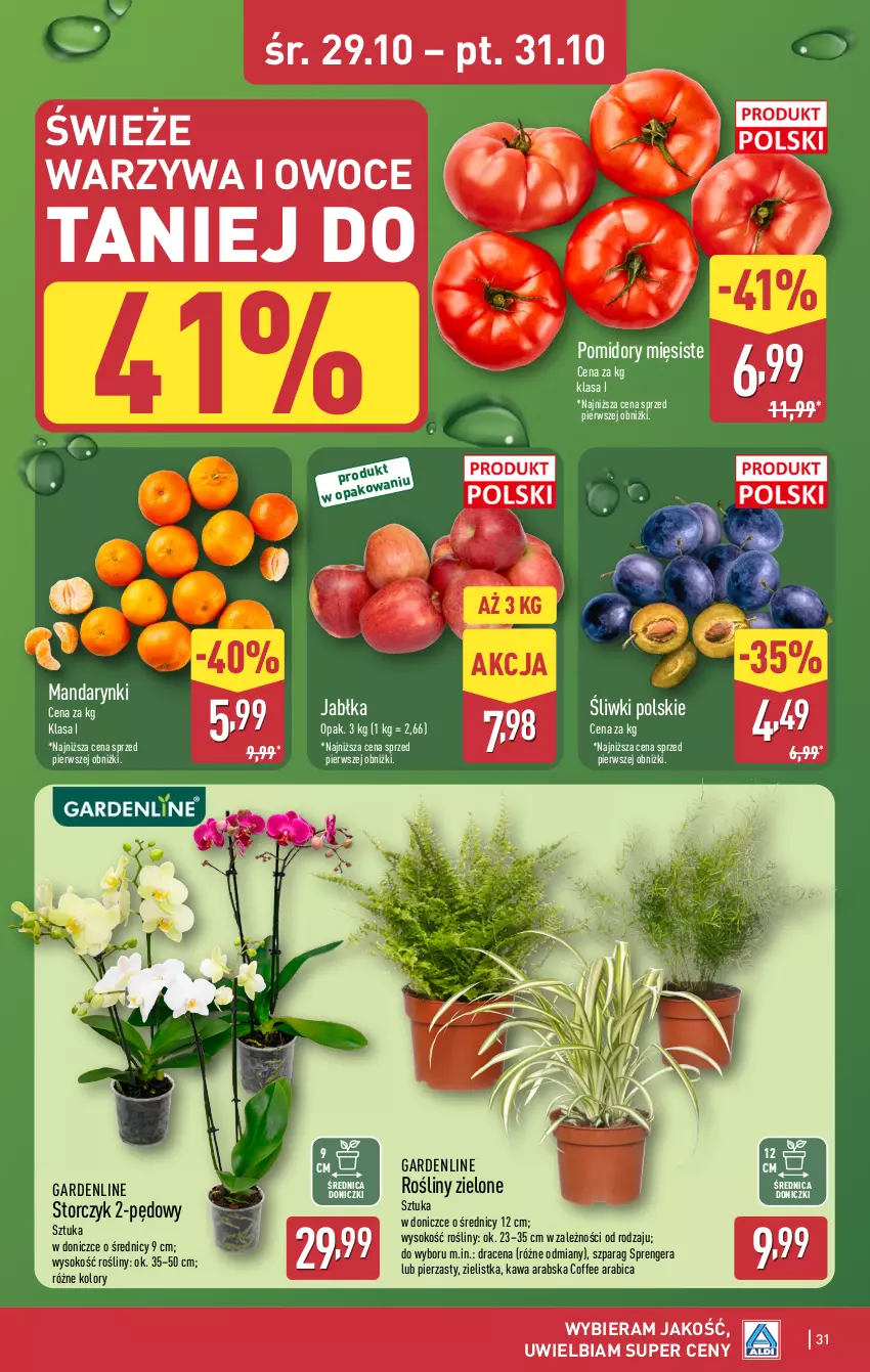 Gazetka promocyjna Aldi - Pełna oferta - ważna 27.10 do 01.11.2025 - strona 31 - produkty: BIC, Jabłka, Kawa, Mandarynki, Owoce, Pomidory, Sok, Storczyk, Warzywa, Warzywa i owoce