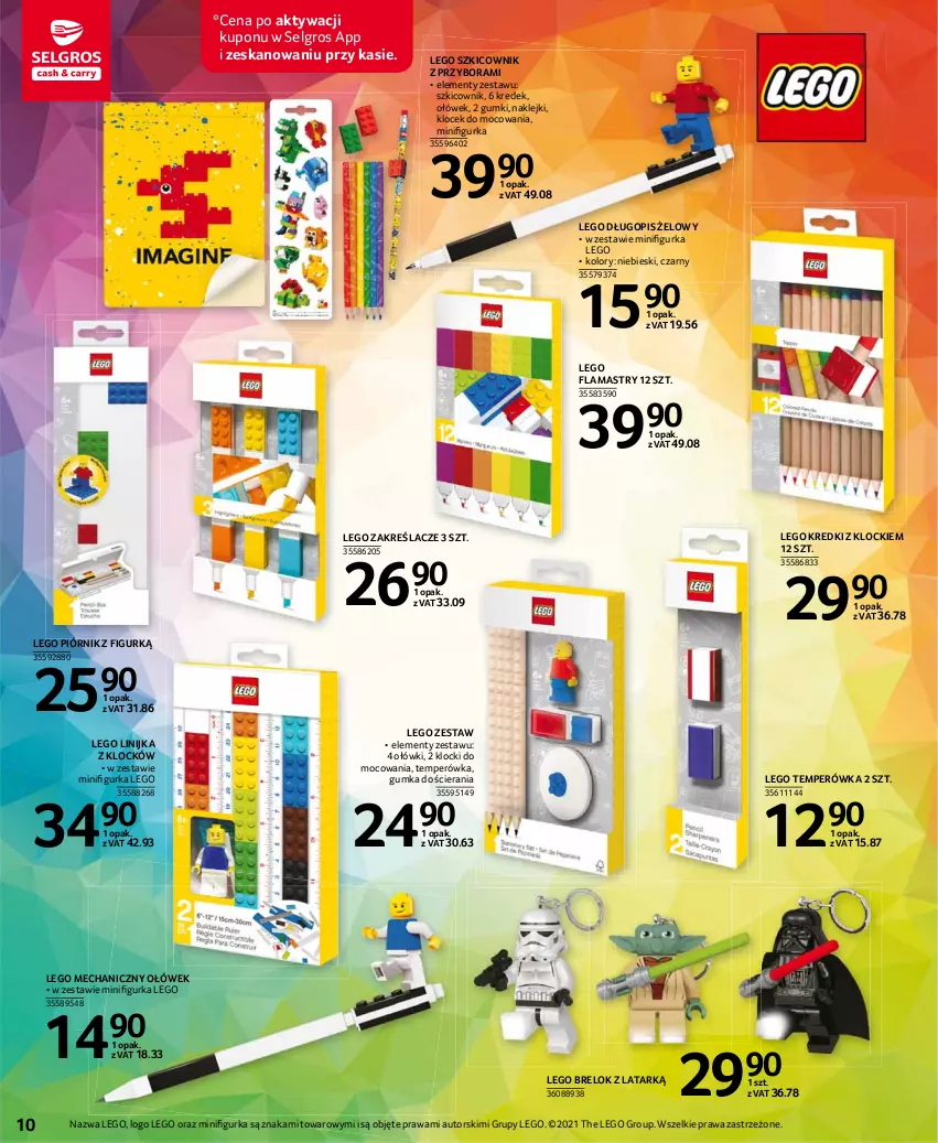 Gazetka promocyjna Selgros - Katalog Szkoła - ważna 05.08 do 18.08.2021 - strona 10 - produkty: Długopis, Flamastry, Klej, Klocki, LEGO, LG, Piórnik, Szkicownik