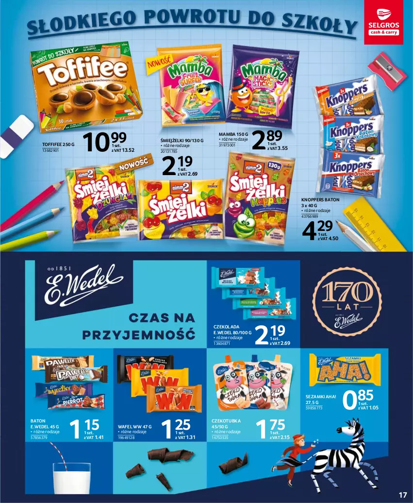 Gazetka promocyjna Selgros - Katalog Szkoła - ważna 05.08 do 18.08.2021 - strona 17 - produkty: Baton, Czekolada, Knoppers, Mamba, Sezam, Toffifee