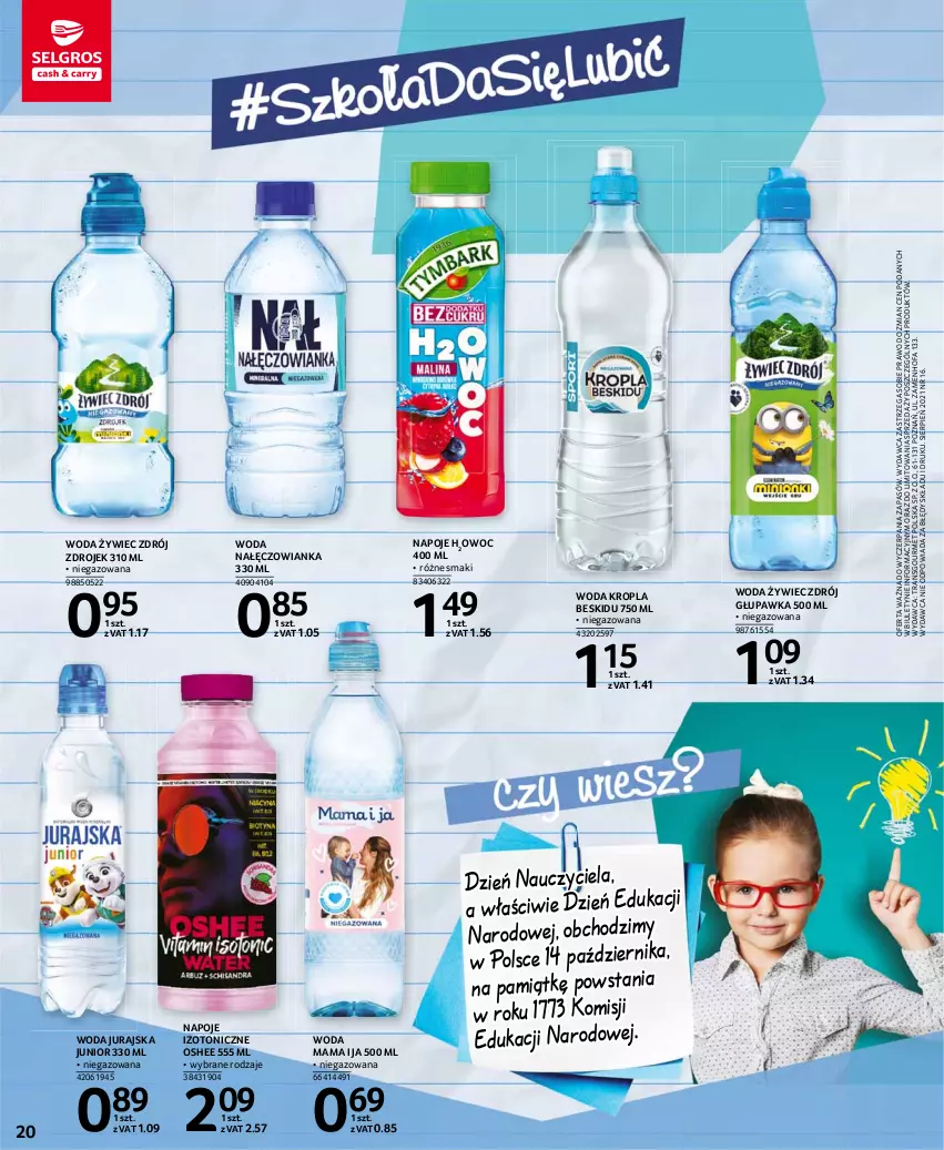 Gazetka promocyjna Selgros - Katalog Szkoła - ważna 05.08 do 18.08.2021 - strona 20 - produkty: Fa, Nałęczowianka, Napoje, Oshee, Tran, Woda