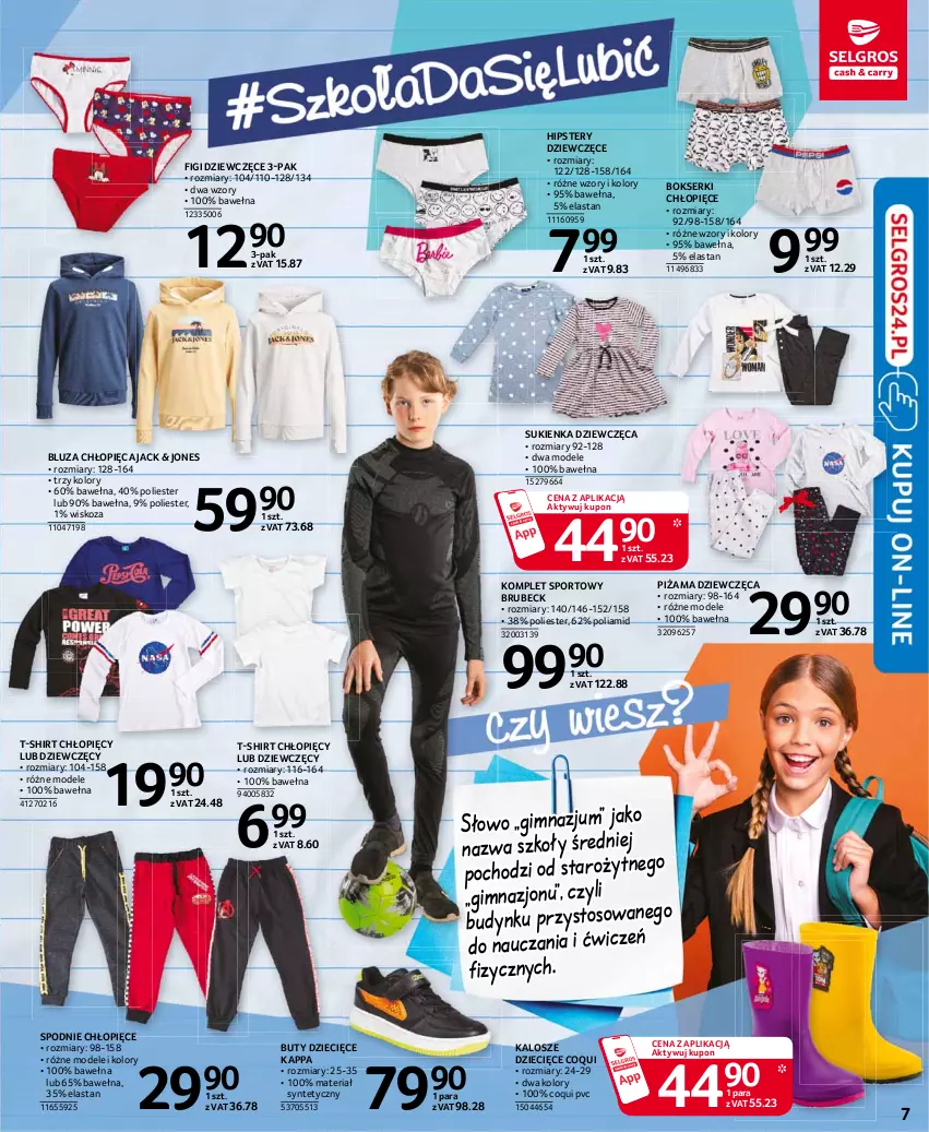 Gazetka promocyjna Selgros - Katalog Szkoła - ważna 05.08 do 18.08.2021 - strona 7 - produkty: Bluza, Bokserki, Buty, Dzieci, Figi, Piżama, Por, Ser, Spodnie, Sport, Sukienka, T-shirt, Wełna