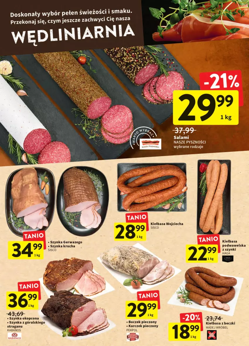 Gazetka promocyjna Intermarche - ważna 20.04 do 27.04.2022 - strona 14 - produkty: Boczek, Boczek pieczony, Kabanos, Kiełbasa, Madej Wróbel, Pekpol, Piec, Por, Salami, Szynka, Wawel