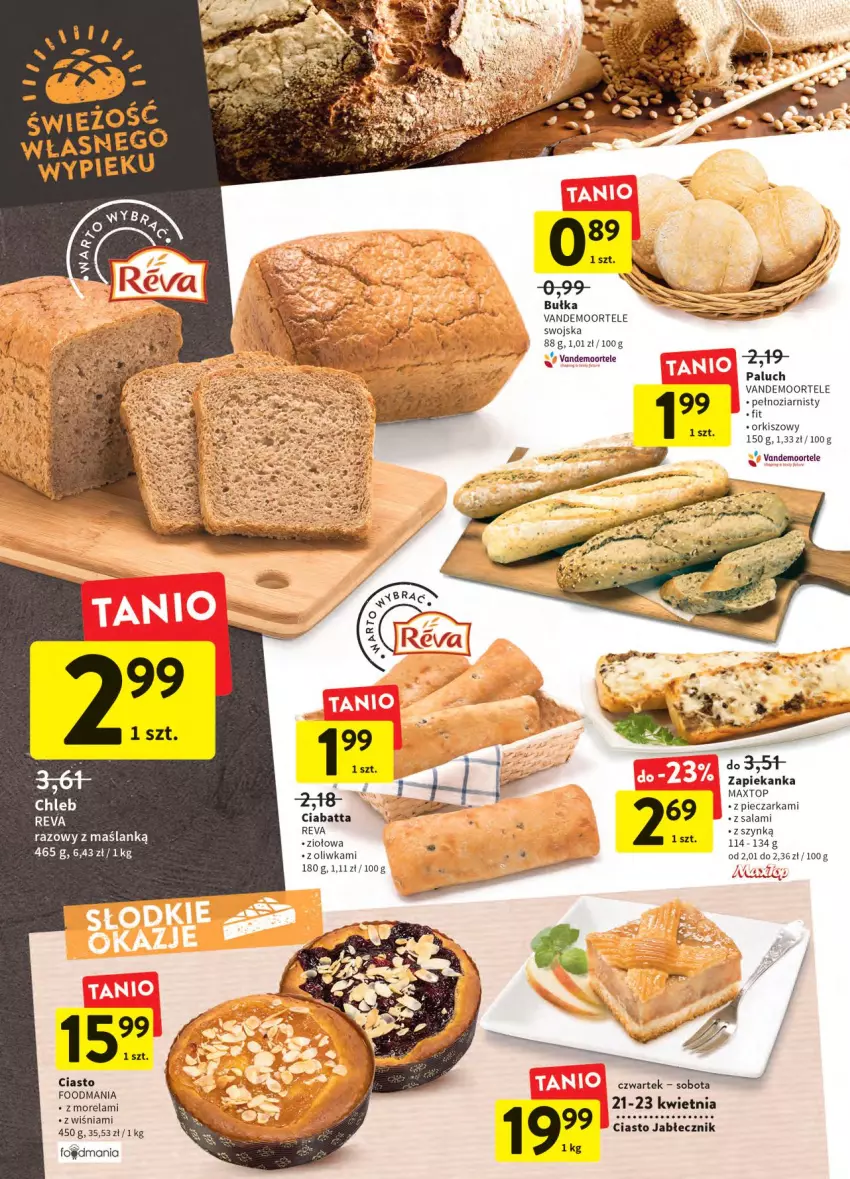 Gazetka promocyjna Intermarche - ważna 20.04 do 27.04.2022 - strona 20 - produkty: Bułka, Chleb, Ciabatta, Morela, Piec, Pieczarka, Salami, Top, Zapiekanka