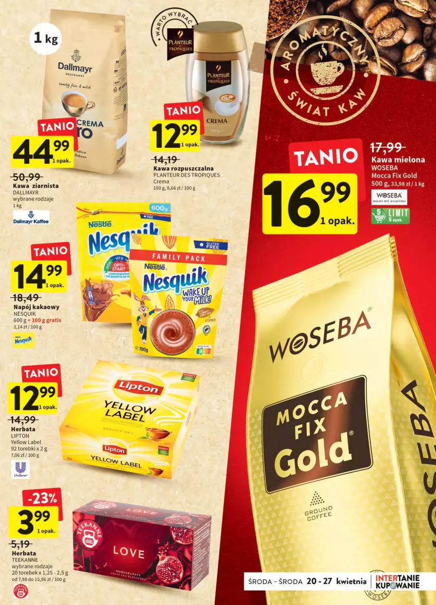 Gazetka promocyjna Intermarche - ważna 20.04 do 27.04.2022 - strona 23 - produkty: BIC, Dallmayr, Herbata, Kakao, Kawa, Kawa rozpuszczalna, Kawa ziarnista, Lipton, Napój, Nesquik, Teekanne