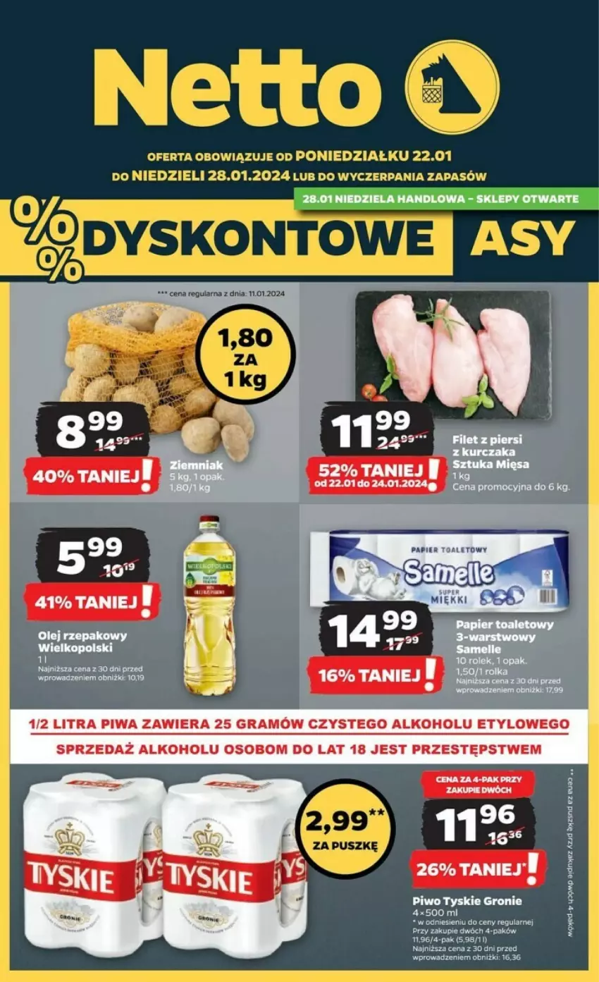 Gazetka promocyjna Netto - ważna 22.01 do 28.01.2024 - strona 1 - produkty: Gra, Papier, Papier toaletowy, Piwa, Piwo, Tyskie